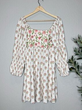 Smith & Quinn Floral Babydoll Mini Dress Puff Sleeve Cottagecore Romantic Small